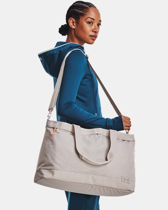 Women's UA Essentials Signature Tote Bag, Gray, pdpMainDesktop image number 1